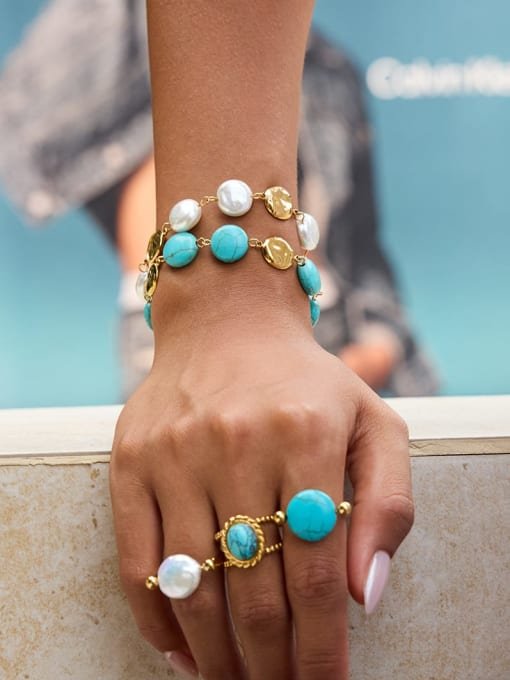 Stainless steel turquoise geometric hip hop Bracelet